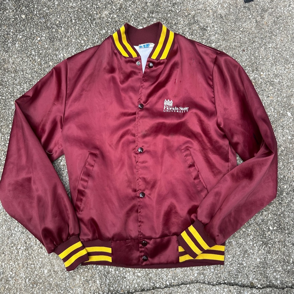 Vintage Florida State Seminoles FSU Satin Bomber Jacket Front Row USA Mens Small